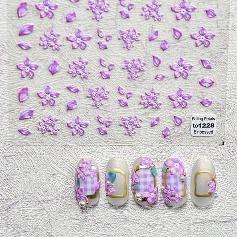 Nagelkunst Aufkleber 3D Relief Geprägt Kirschblüten Blumenblätter Selbstklebend Japanischer Stil Maniküre Dekoration