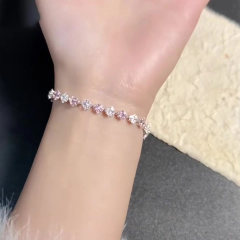 Elegant Square Zircon Tennis Bracelet Copper Geometric Pink White Stones Light Luxury Fashion Jewelry Women
