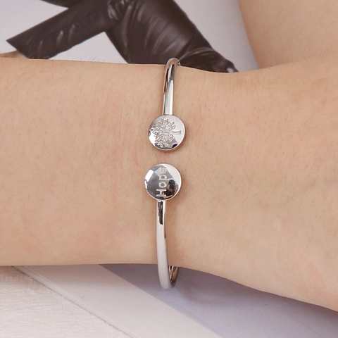 Edelstahl Offener Armreif Lebensbaum Hope Gravur Minimalistischer Modeschmuck Für Damen
