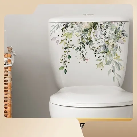 Toilettenaufkleber Wasserdicht PVC Floral Grün Pflanze Wandtattoo Für Badezimmer Toilettentank Deckel Deko Selbstklebend Abnehmbar