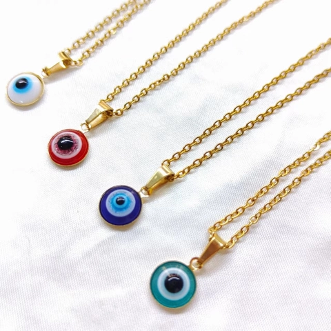 Titanium Steel Evil Eye Pendant Necklace For Women Zirconia Inlaid Gold Plated Bohemian Fashion Jewelry Clavicle Chain
