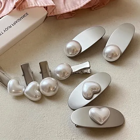 Eleganti Mollette Per Capelli In Lega Di Künstliche Perle Artificiali Forme Cuore Ovale Per Donne Stile Coreano Accessori