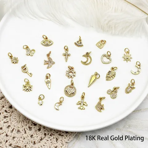 Anhänger Charms 18K Vergoldet Kupfer Zirkonia Mikropave Stern Mond Herz Auge DIY Schmuckherstellung Zubehör
