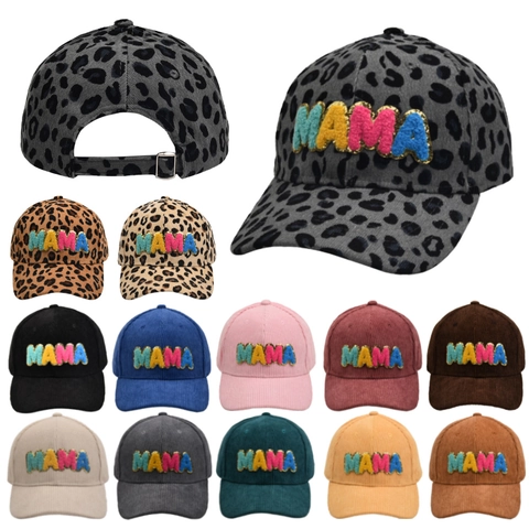 Mama Embroidery Corduroy Baseball Cap Colorful Chenille Letter Patch Adjustable Outdoor Sport Sun Hat For Women