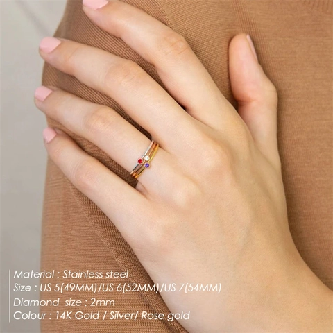 Minimalist 316L Stainless Steel Birthstone Rings For Women Gold Silver Rose Gold Plated Cubic Zirconia Stackable Ring Fashion Jewelry