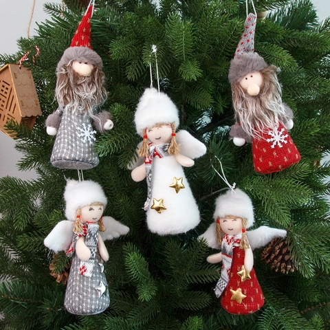 Christmas Hanging Ornaments Angel Doll Gnome Plush Knitted Fabric For Xmas Tree Decoration Handmade Festive Home Decor