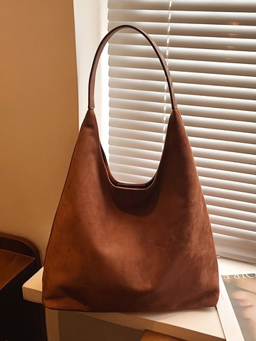 Large Capacity Faux Suede Hobo Bag With Inner Pouch Minimalist Retro Shoulder Tote For Women Daily Commute