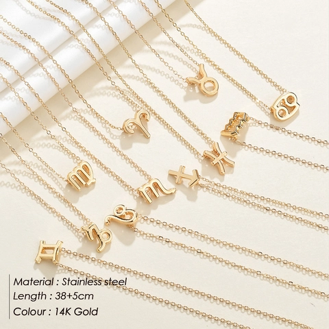 316L Stainless Steel Zodiac Pendant Necklace 14K Gold Plated Minimalist Constellation Symbol Necklaces For Women Jewelry
