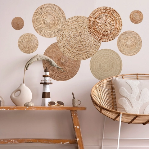 Decorazione Cesto Da Parete Intrecciato A Mano Alghe Naturali Paglia Ornamento Sospeso Boho Rustico Per Soggiorno