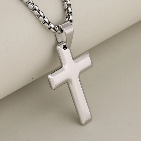 Collar Con Colgante De Cruz Minimalista Acero Inoxidable Acabado Liso Pulido Joyería De Moda Para Hombres Mujeres