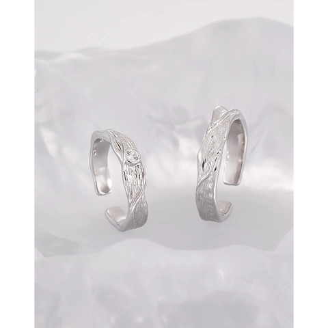 925 Sterling Silver Couple Rings Adjustable Open Finger Ring Zircon Inlaid Stripe Winding Texture Minimalist Jewelry