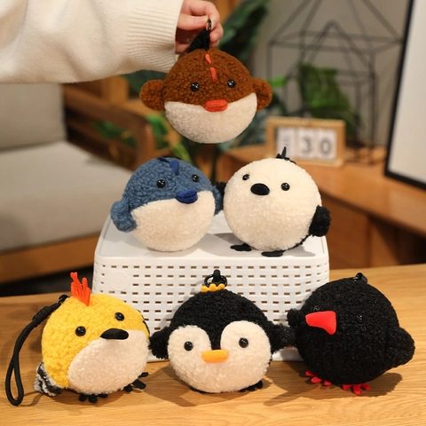 Plush Animal Keychain Pendant Squishy Stress Relief Slow Rebound Toy Soft Granular Fleece Bag Decor Penguin Chick