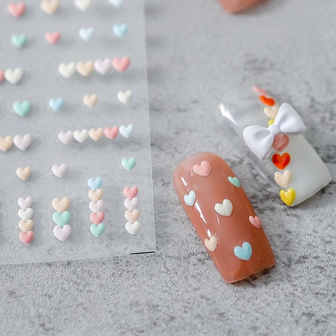 Embossed Nail Art Stickers Cute Heart Flower Tulip Rose Pattern DIY Manicure Decals For Women