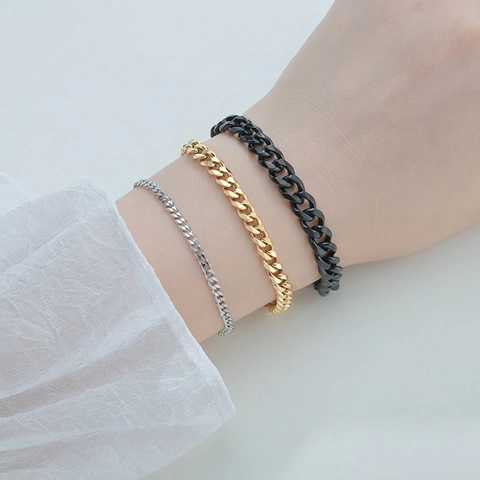 Cuban Link Bracelet Stainless Steel Curb Chain Polished Hip Hop Jewelry For Men Women Couples Minimalist