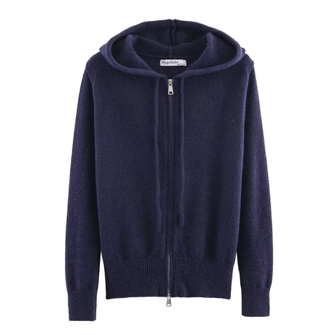 Women Hooded Knit Cardigan Zip Up Hoodie Short Sweatshirt Solid Color French Fashion Vintage Long Sleeve Outerwear
