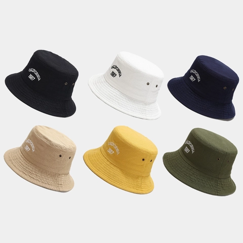 Vintage Cotton Bucket Hat With California 1987 Embroidery Breathable Outdoor Sun Shade Travel For Men Women