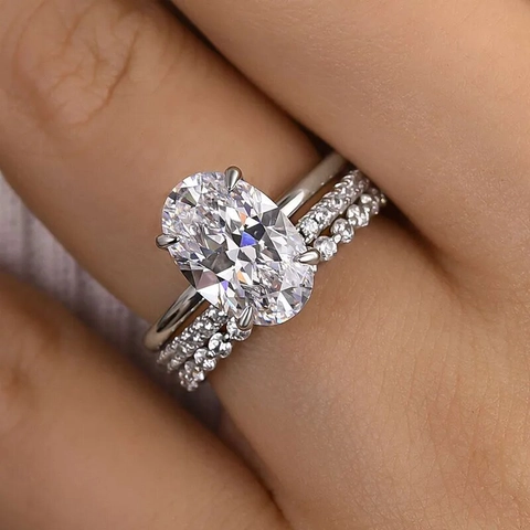 Ovaler Schliff Zirkon Ringe Kupfer Vier Zinken Stapelbar Hochzeit Verlobung Schmuck Für Frauen Elegant Mode Hohe Qualität
