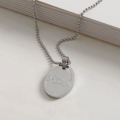Good Luck Oval Anhänger Halskette Edelstahl Minimalistisch Geometrisch Kugelkette Schmuck Für Damen