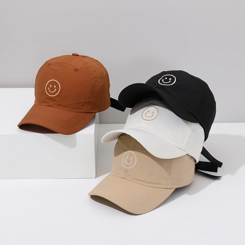 Kids Quick Dry Baseball Cap Sun Protection Mesh Peaked Hat For Boys Girls Toddler Smile Letter A Embroidery Outdoor Adjustable