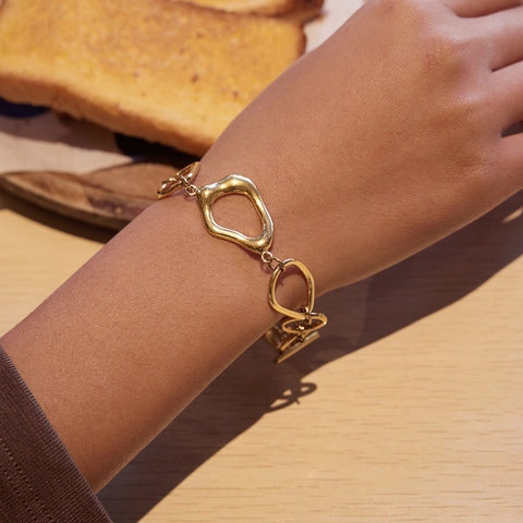 Minimalist Irregular Gold Plated Stainless Steel Chain Bracelet For Women Vintage Toggle Clasp Waterproof Jewelry Accessories