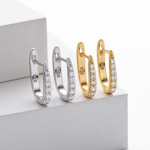 Orecchini a Cerchio in Argento Sterling 925 con Zirconia per Donna Orecchini Minimalisti a U con Zirconi a Fila Singola Gioielli
