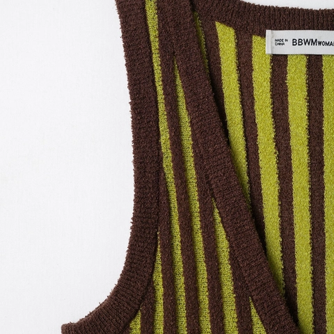 Abito In Maglia Senza Maniche Da Donna Scollo A V Righe Verticali Slim Fit Mini Abito Casual Con Bottoni