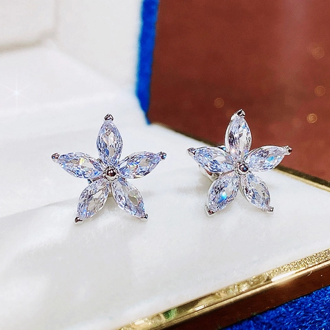 Funkelnde Marquise Zirkon Blumen Ohrstecker Kupfer Material Koreanischer Stil Süßer Schmuck Für Damen