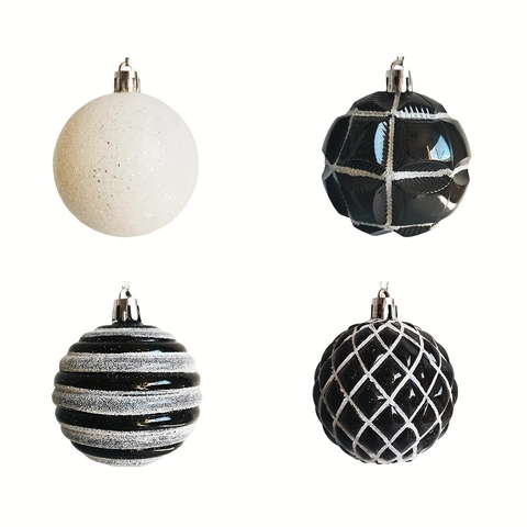 Weihnachtskugeln Ornamente Schwarz Weiß Kariert Gestreift Kunststoff Galvanisiert Baumhängende Dekorationen Neuheit