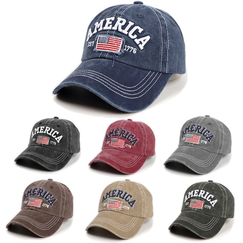 Casquette De Baseball En Coton Lavé AMERICA Drapeau USA Broderie Rétro Ajustable Chapeau Papa Unisexe