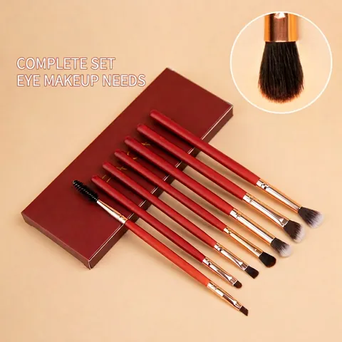 Professional Red Wood Handle Makeup Brushes Synthetic Fiber Bristles Eye Shadow Eyeliner Eyebrow Concealer Cosmetic Tools