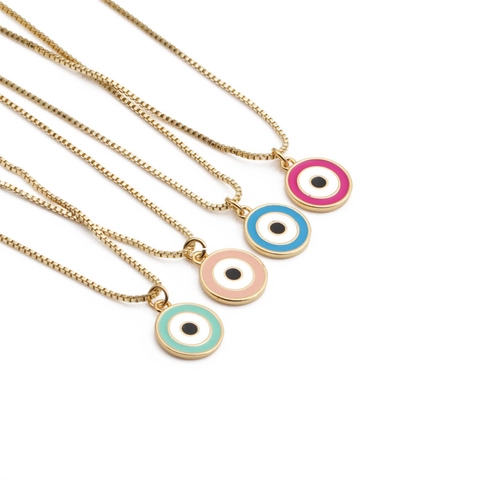 Evil Eye Anhänger Halskette Gold Vergoldetes Kupfer Bunte Emaille Runder Charm Boho Mode Schmuck Für Frauen