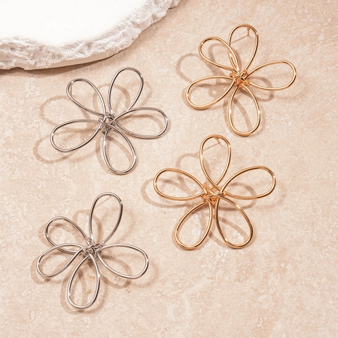 Hollow Flower Stud Earrings With Stainless Steel Earring Post Minimalist Oversized Metal Wire Floral Jewelry For Women