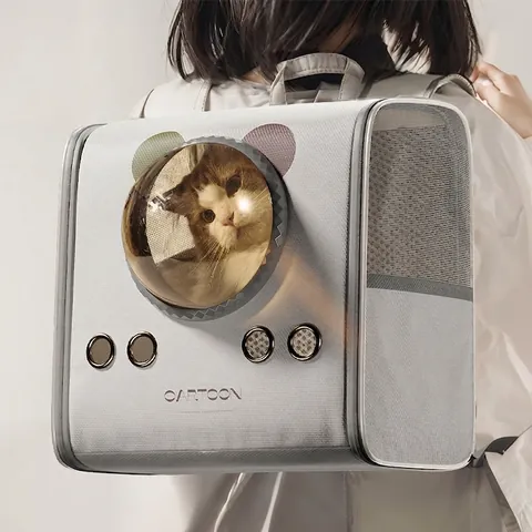 Pet Capsule Backpack PU Leather Breathable Ventilated Foldable Transparent Dome For Cats Small Dogs Cartoon Bear Ears