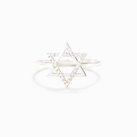 925 Sterling Zilver Hexagram Ster Open Ring Voor Vrouwen Minimalistisch Strass Geometrische Ster Van David Mode Sieraden Ring