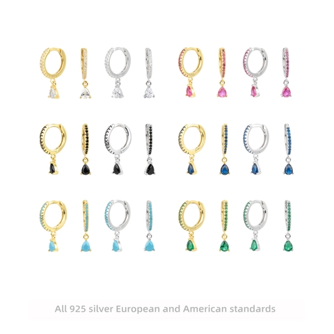 French Luxury 925 Sterling Silver Water Drop Hoop Earrings For Women Rhinestone Inlaid Brushed Texture Fashion Jewelry