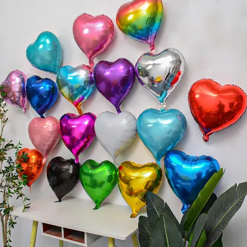 Heart Shaped Aluminum Foil Balloon Metallic Glossy Solid Color Valentine Day Wedding Birthday Party Decoration
