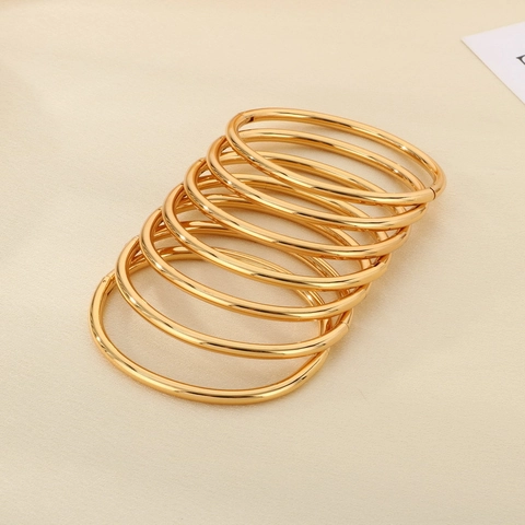 Bracciale Rigido Ovale in Acciaio Inossidabile Minimalista da Donna Superficie Liscia Lucida Oro Argento Gioielli