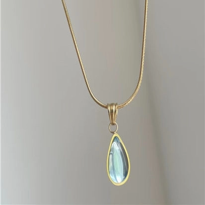 Collana Con Pendente A Goccia D'acqua Acciaio Inossidabile Vintage Francese Catena A Serpente Gioielli Eleganti Per Donna