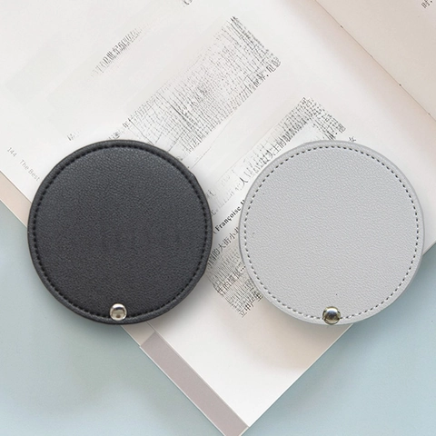 Mini Espejo De Maquillaje Portátil Con Funda De Cuero PU Espejo De Bolsillo Circular Plegable Para Viajes Alta Definición