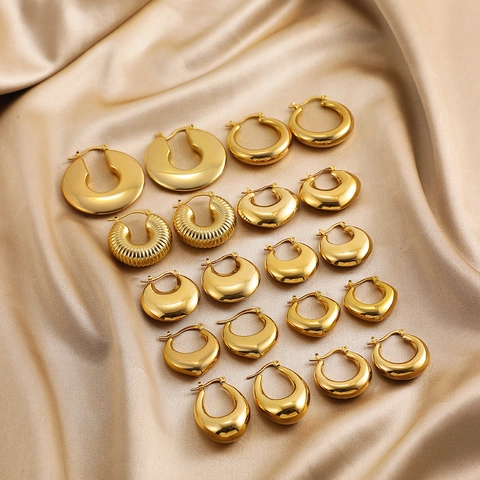 Orecchini a Cerchio Spessi in Acciaio Inossidabile per Donna Placcati in Oro 18K Cavi Lucidi a Goccia d'Acqua Geometrici Gioielli