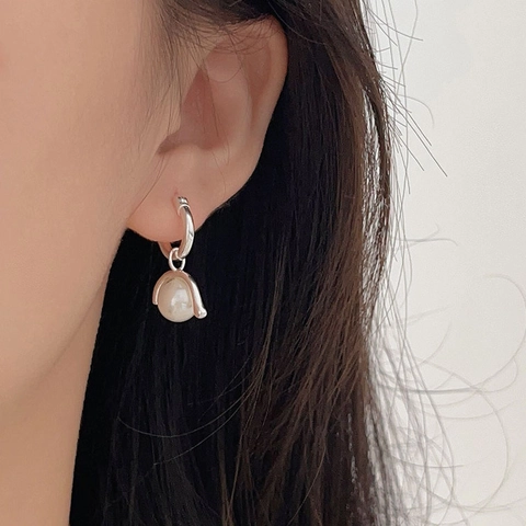 Kunstparel Hanger Oorbellen 925 Sterling Zilver Franse Retro Stijl Minimalistische Sieraden Voor Vrouwen Elegante Schelparel