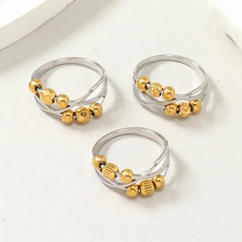Bague d'Anxiété en Acier Inoxydable à la Mode Perles Rotatives Entrecroisées Fidget Ring Bijoux Soulagement du Stress Bague Réglable Femme