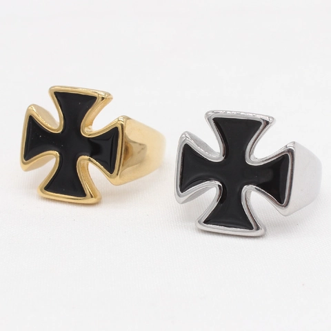 Anello Croce In Acciaio Inossidabile Vintage Smalto Nero Croce Di Ferro Stile Punk Gothic Biker Gioielli Per Uomini