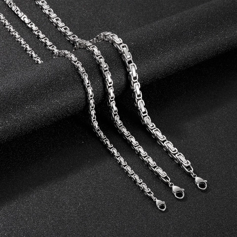 Collana A Catena Bizantina In Acciaio Inossidabile Sabbiato Maglia Quadrata Punk Hip Hop Gioielli Da Uomo