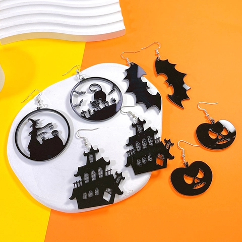 Orecchini Halloween In Acrilico Con Perno In Acciaio Zucca Pipistrello Ragno Strega Gioielli Gotici Divertenti Donna