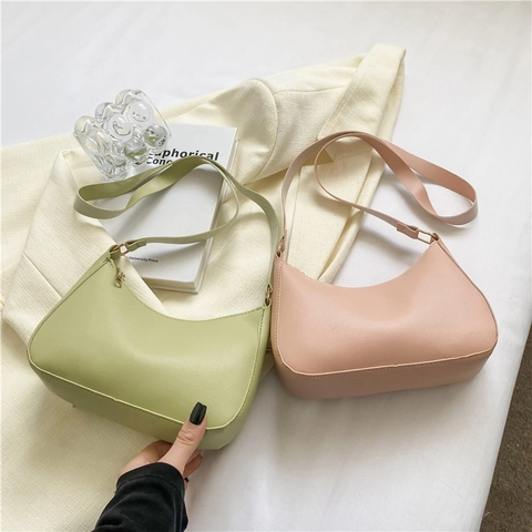 Sac Hobo Demi Lune Minimaliste Pour Femmes Cuir PU Couleur Unie Croissant Sac Épaule Sous Le Bras Élégant Style