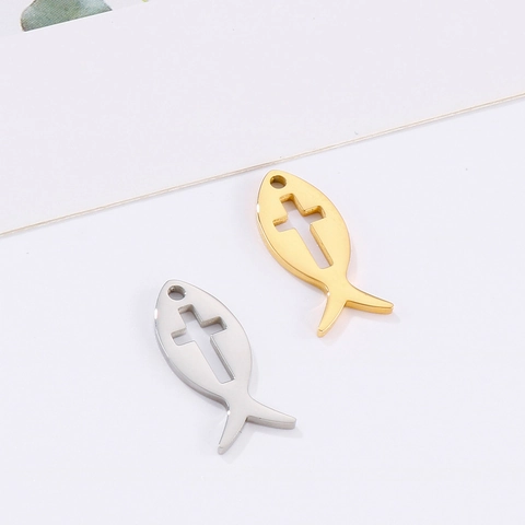 Colgantes De Pez Cruz De Acero Inoxidable Hueco Ichthus DIY Dijes Para Accesorios De Joyería