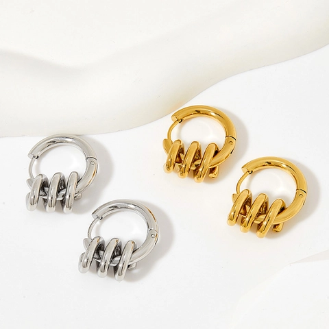 Fashion Stainless Steel Spiral Spring Hoop Earrings For Women 3D Wound Design Street Style Gold Silver Plated Earrings Jewelry