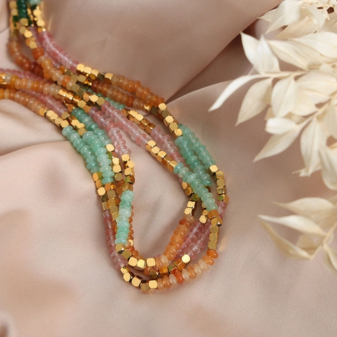 Colorful Amazonite Crystal Stone Beaded Necklace With Titanium Steel Handmade Abacus Beads Fashion Jewelry For Women