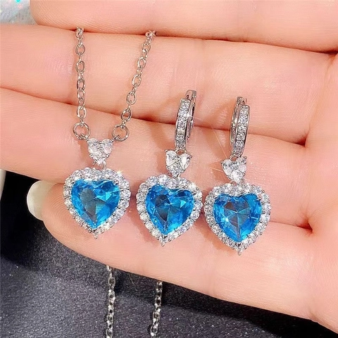Herzform Kupfer Zirkonia Schmuck Halskette Ohrringe Ring Für Damen Prinzessin Stil Funkelnd Elegant Geschenk